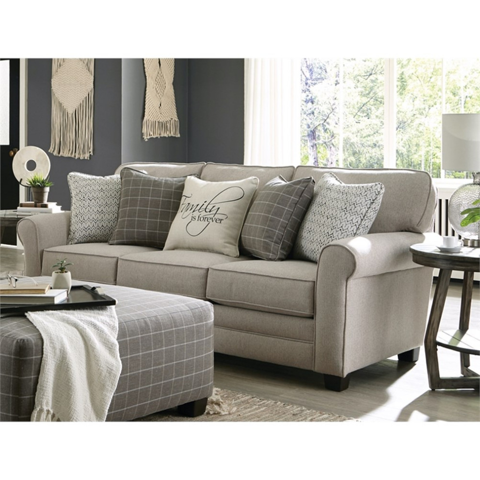 Hardy 3 Seat Farmhouse Casual Sofa in Gray Fabric with Accent Pillows   Transitional   Sofas   by Homesquare  Houzz