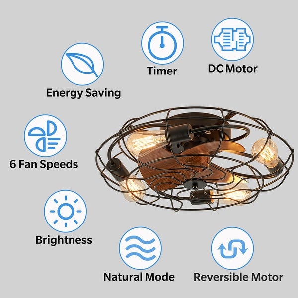 20 in. Low Profile Flush Mount Ceiling Fan Lights Wood Grain Modern Farmhouse Caged Ceiling Fan with Light for Bedroom Shopping - The Best Deals on Ceiling Fans | 40945630