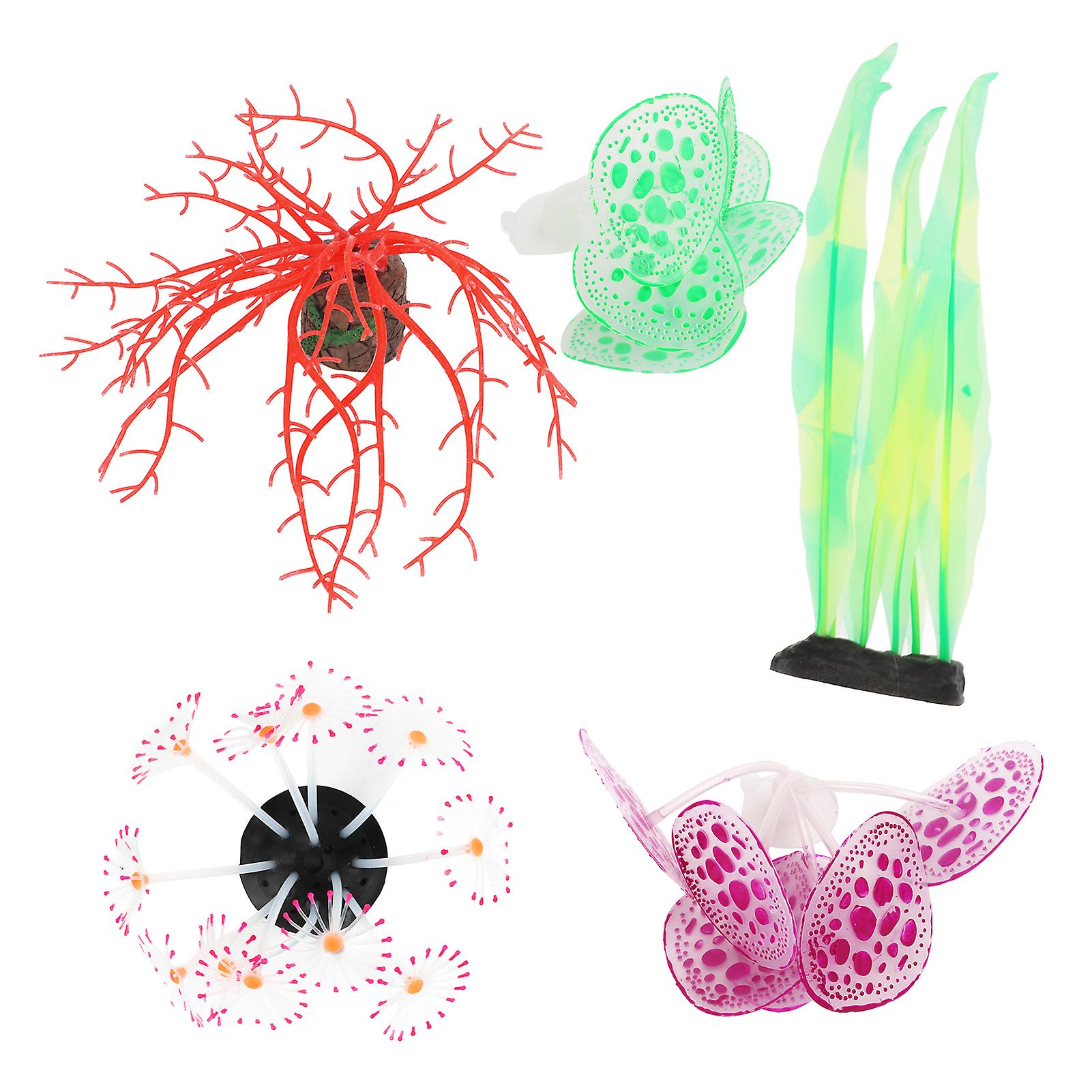 5pcs Silicone Coral Plant Decorations Glowing Artificial Ornament For Fish Tank Aquarium