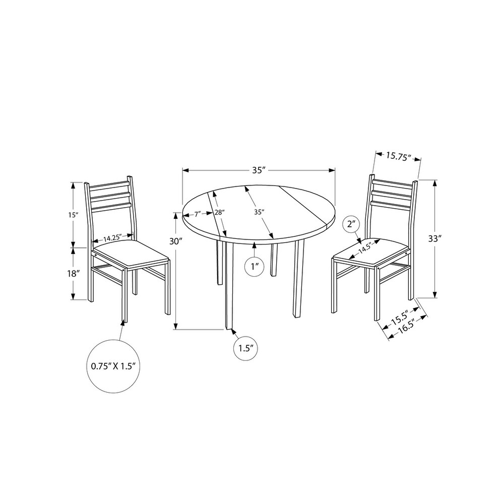 Drop Leaf Round Top Dining Table Set   Black and Gray   3 Piece