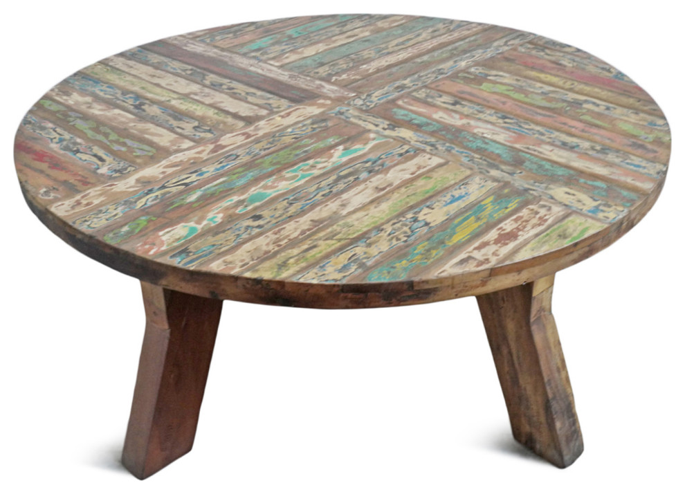 Reclaimed Round Boat Wood Coffee Table 3   Farmhouse   Coffee Tables   by Design Mix Furniture  Houzz