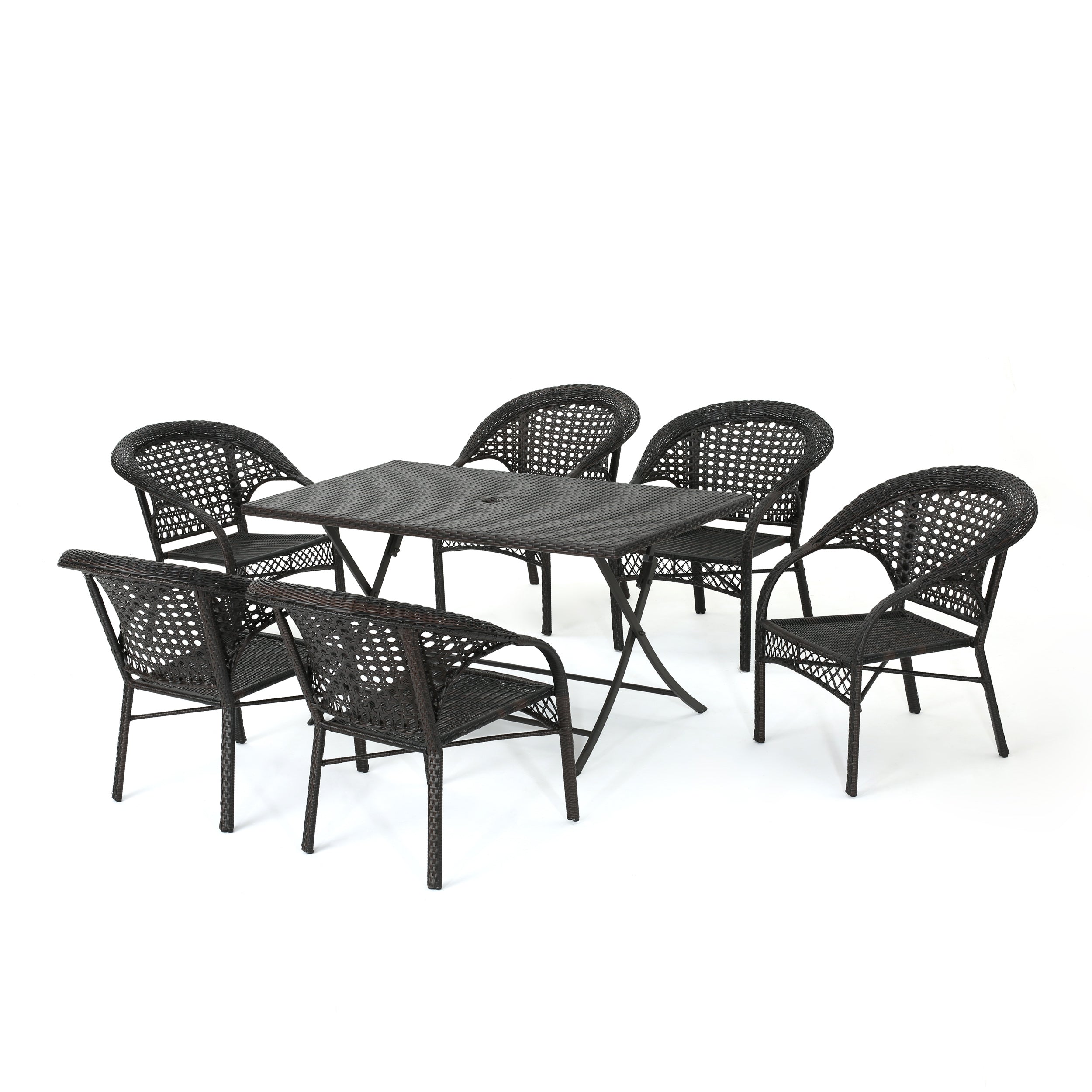 Ursula Outdoor 7 Piece Multi-Brown Wicker Dining Set