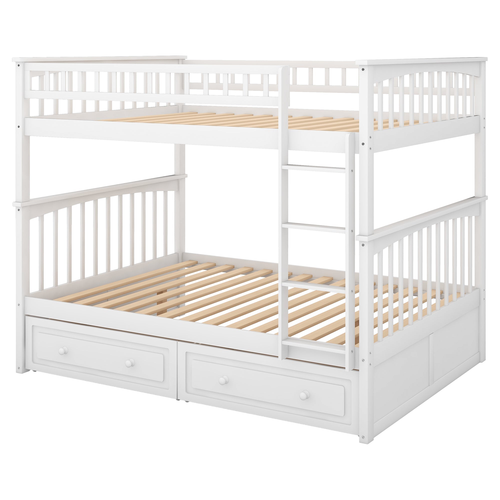 Euroco Pine Wood Bunk Bed With Storage, Full-Over-Full, White