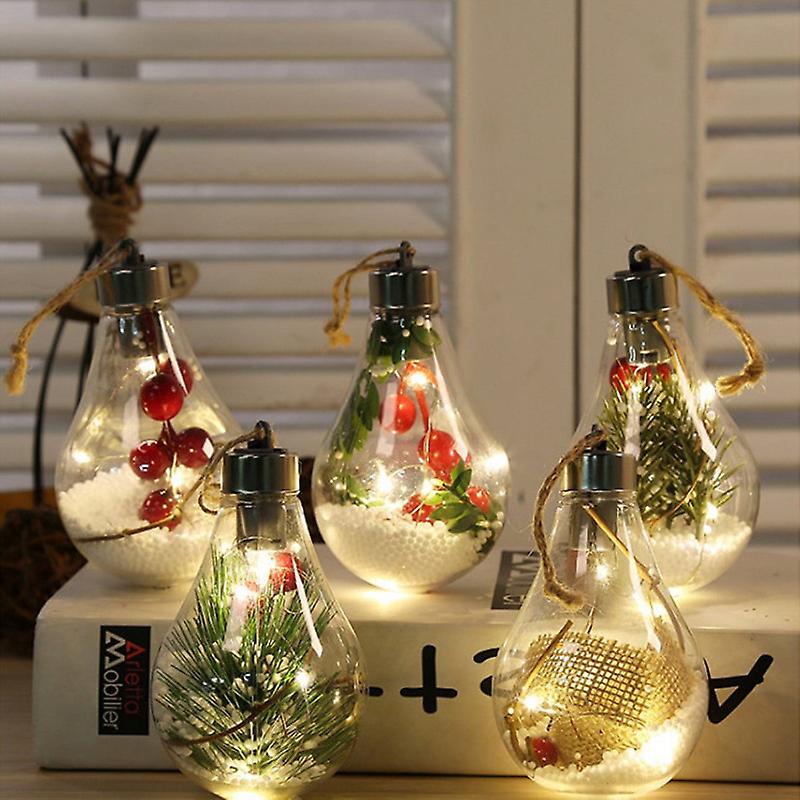 5pcs Christmas Tree Decor Fairy Lights Transparent Led Luminous Night Light Ball Hanging Pendant Home New Year Christmas Decorations