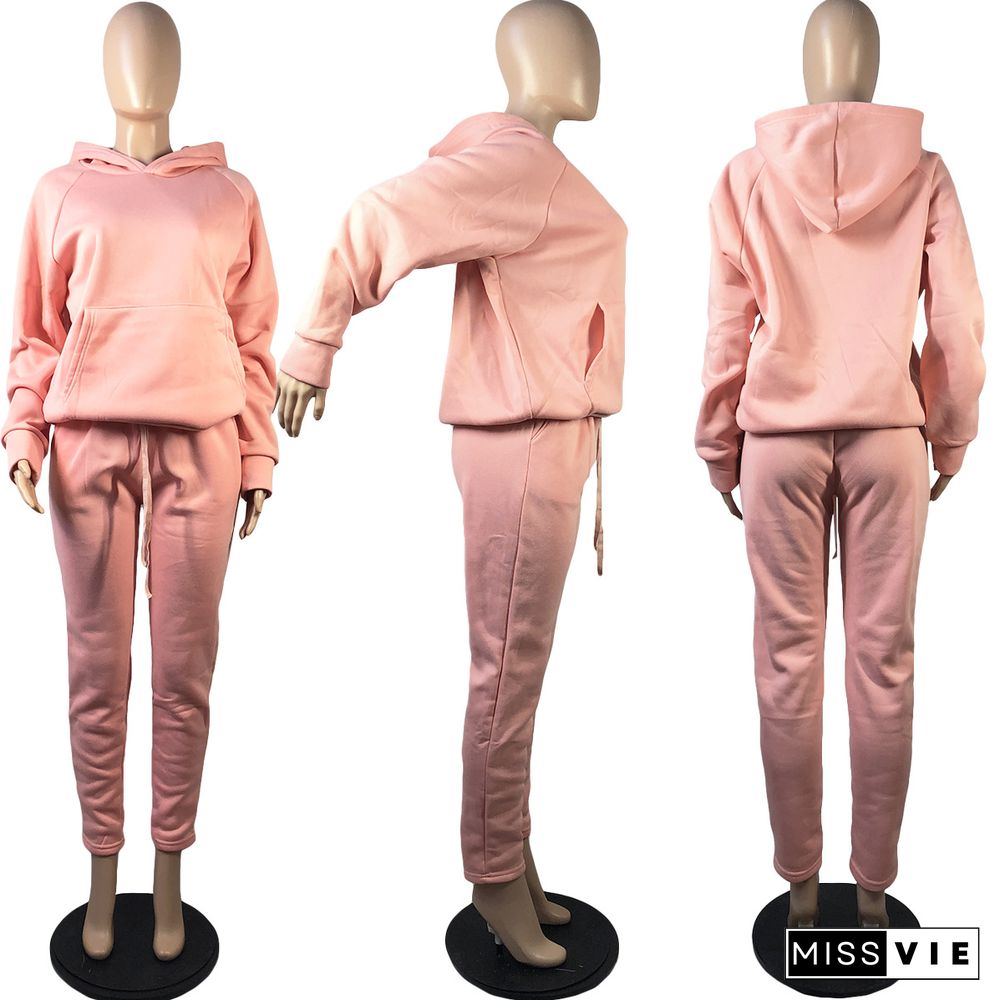 Solid Color Long Sleeve Hoodie Sweatpants Two-piece Set