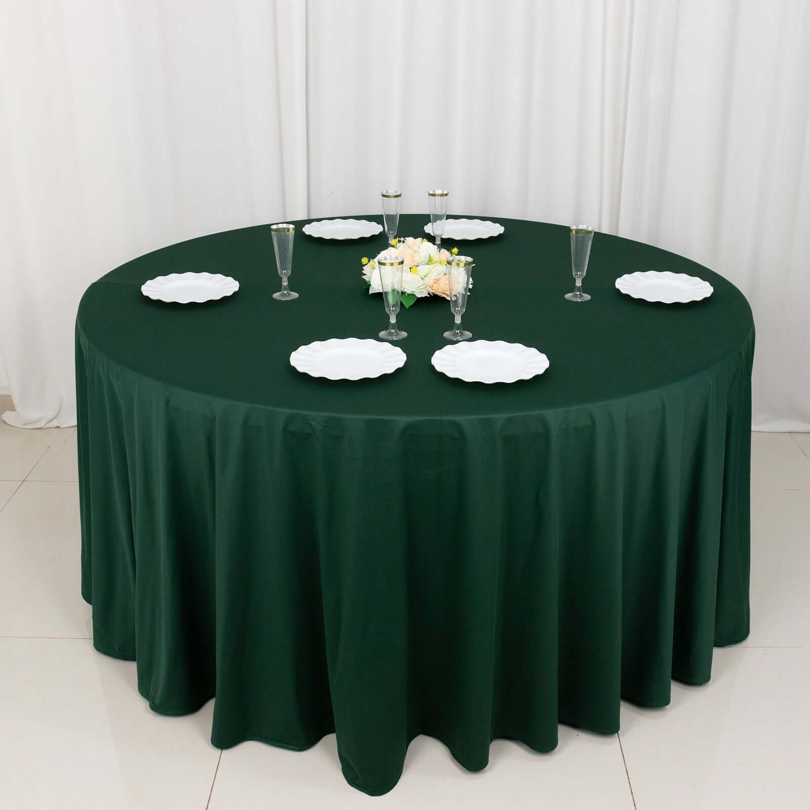 Hunter Emerald Green Premium Scuba Round Tablecloth, Wrinkle Free Polyester Seamless Tablecloth 120