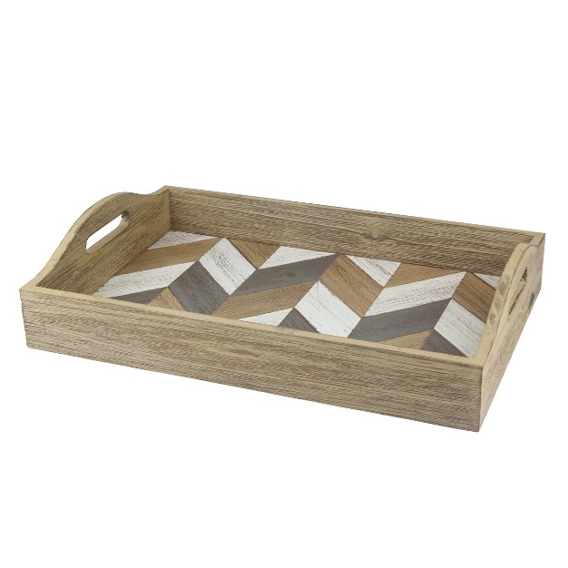 X 12 quot Country Rustic Wooden Chevron Serving Tray Brown Stonebriar Collection