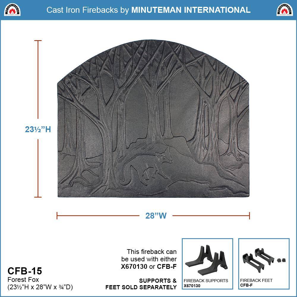 MINUTEMAN INTERNATIONAL 28 in. L Black Cast Iron Forest Fox Fireback CFB-15