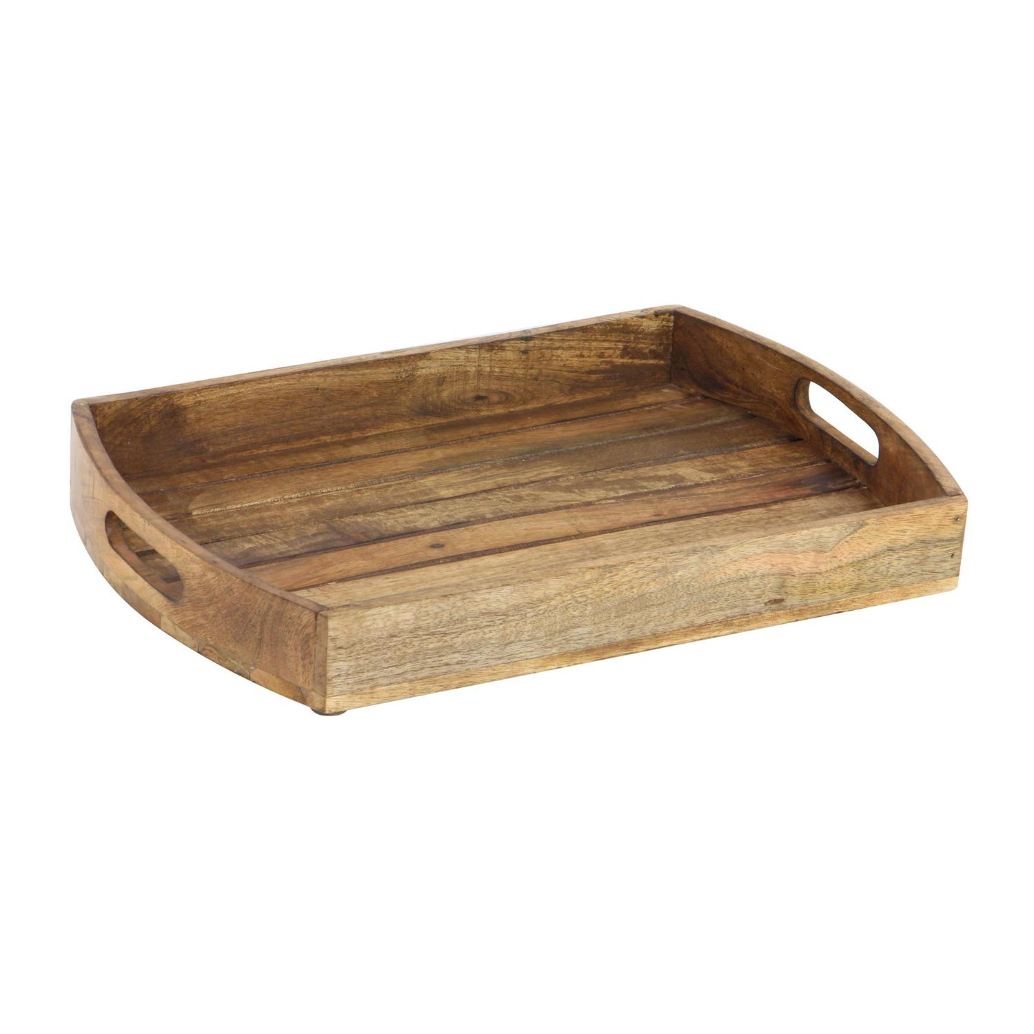 DecMode 14 ， 16 ， 19 W Wood Rustic Tray， Light Brown， 3  Pieces