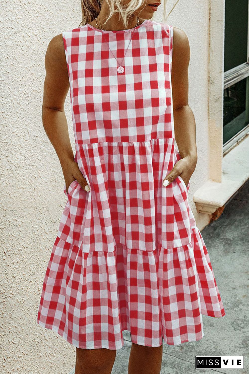 Fashion Street Plaid O Neck Princess Midi Dresses(3 Colors)