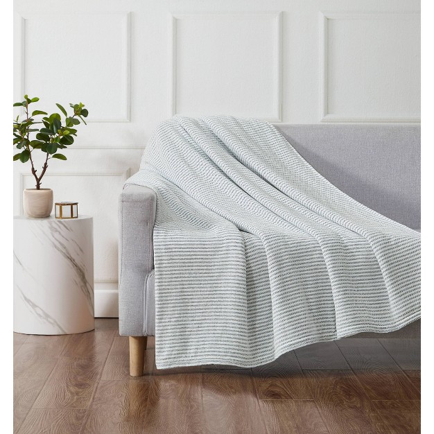 Striped Chenille Throw Blanket White green Brooklyn Loom