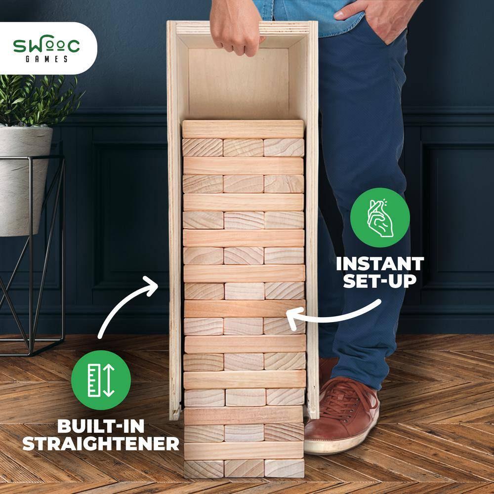 SWOOC Giant Tower Game w3-in-1 Straightener Table Storage Box Starts at 2 ft. to 4 ft. Stacks up to 6 ft Outdoor Yard Games LY-BOX