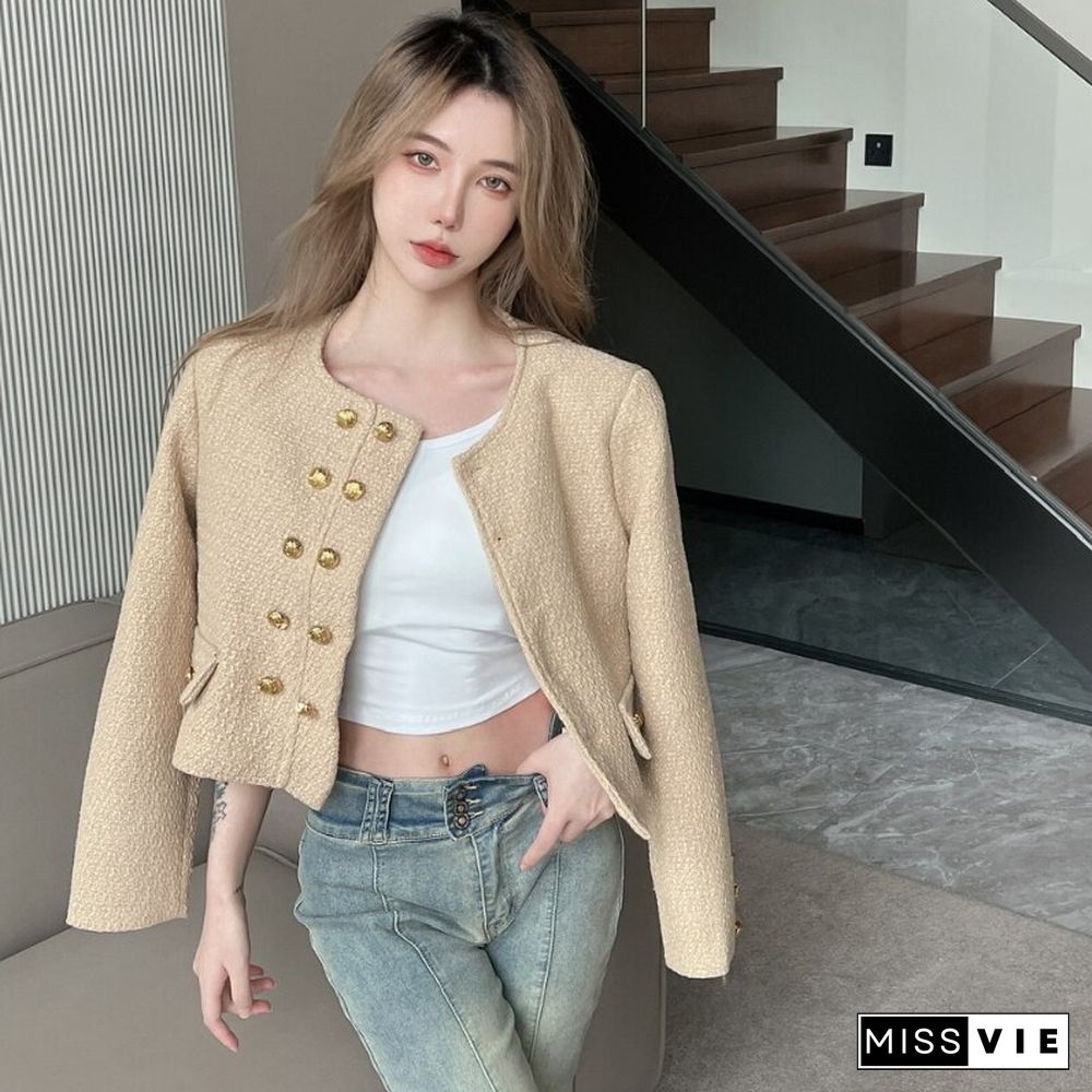 Double-breasted Gold Buckle Coats Women Fall Korean Fashion Temperament Jackets Female Elegant Outwear Mujer