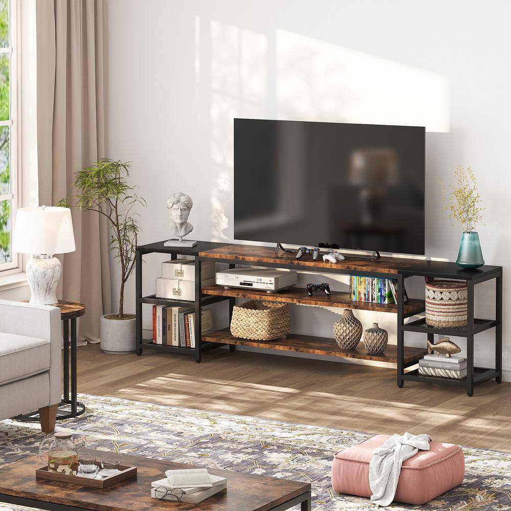 Tribesigns Tarik 78.7 in. Rustic Brown TV Stand Fits TV's up to 85 in. with 3-Tier Storage Shelves for Living Room TJHD-QP-0066