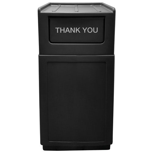 Central Exclusive 39 gal Black Plastic Trash Receptacle With Tray Top Lid - 21 1/2