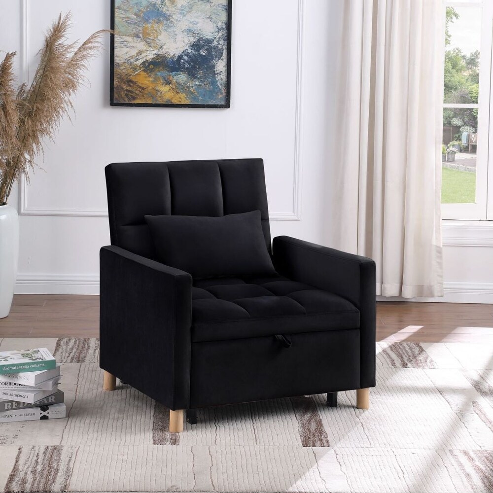 Convertible velvet Fabric Sleeper Sofa Chair Bed with Pillow