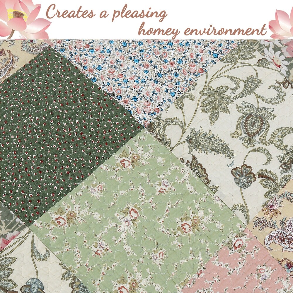 The Green Barn Cypress Ridge Forest Floral Patchwork 3 piece Quilt Bedding Set