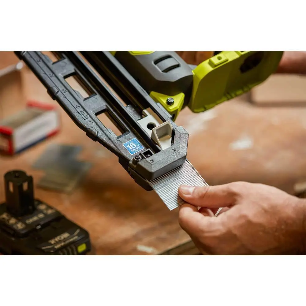 RYOBI ONE+ 18V 16-Gauge Cordless AirStrike Finish Nailer with 1.5 Ah Battery and Charger