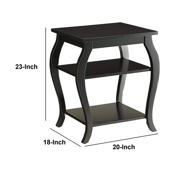 Wooden End Table with 2 Open Shelves and Cabriole Legs， Black