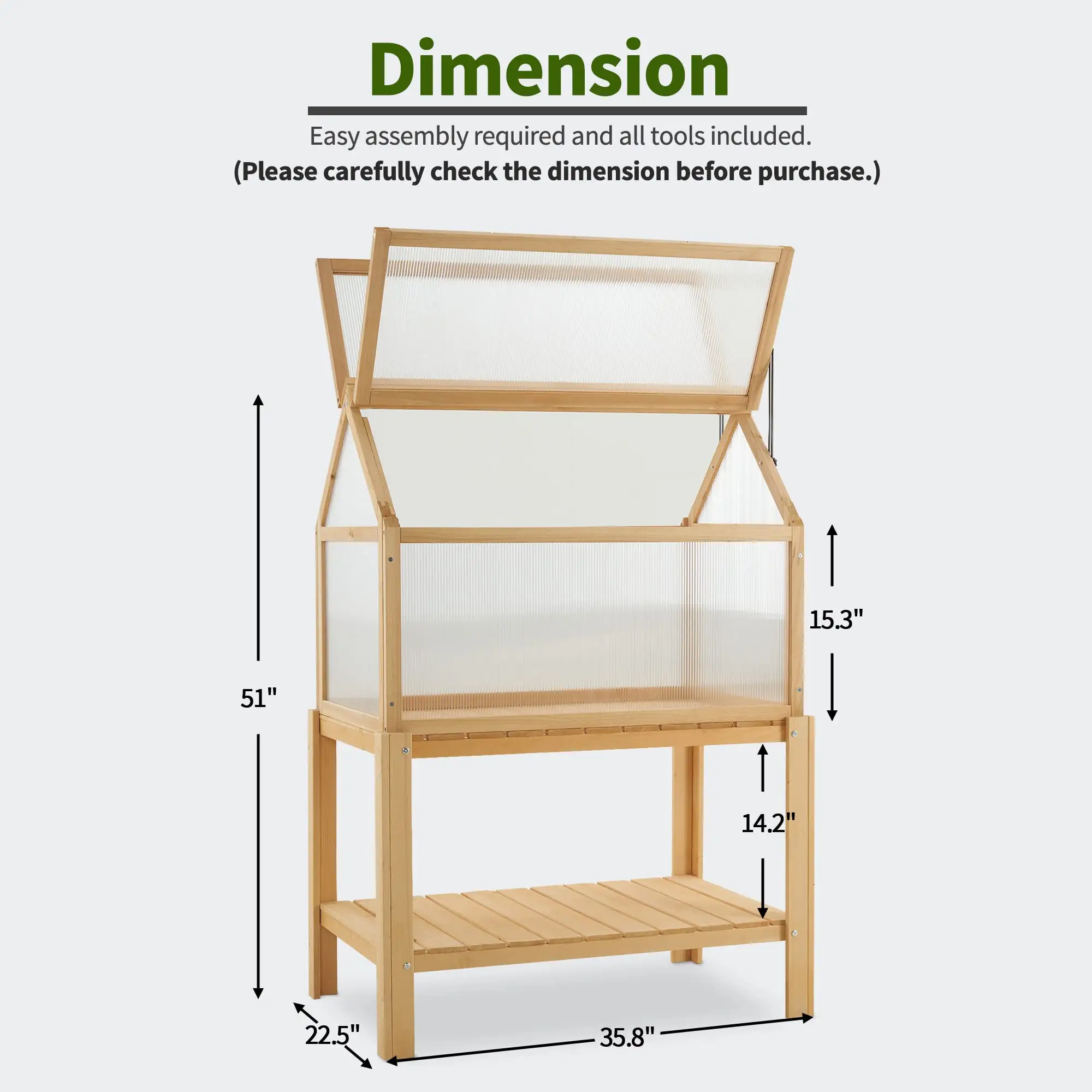 OTXIINXIIN Cold Frame Greenhouse Portable Wooden Greenhouse Raised Potted Plant Protection Box with Shelf for Outdoor Indoor Use