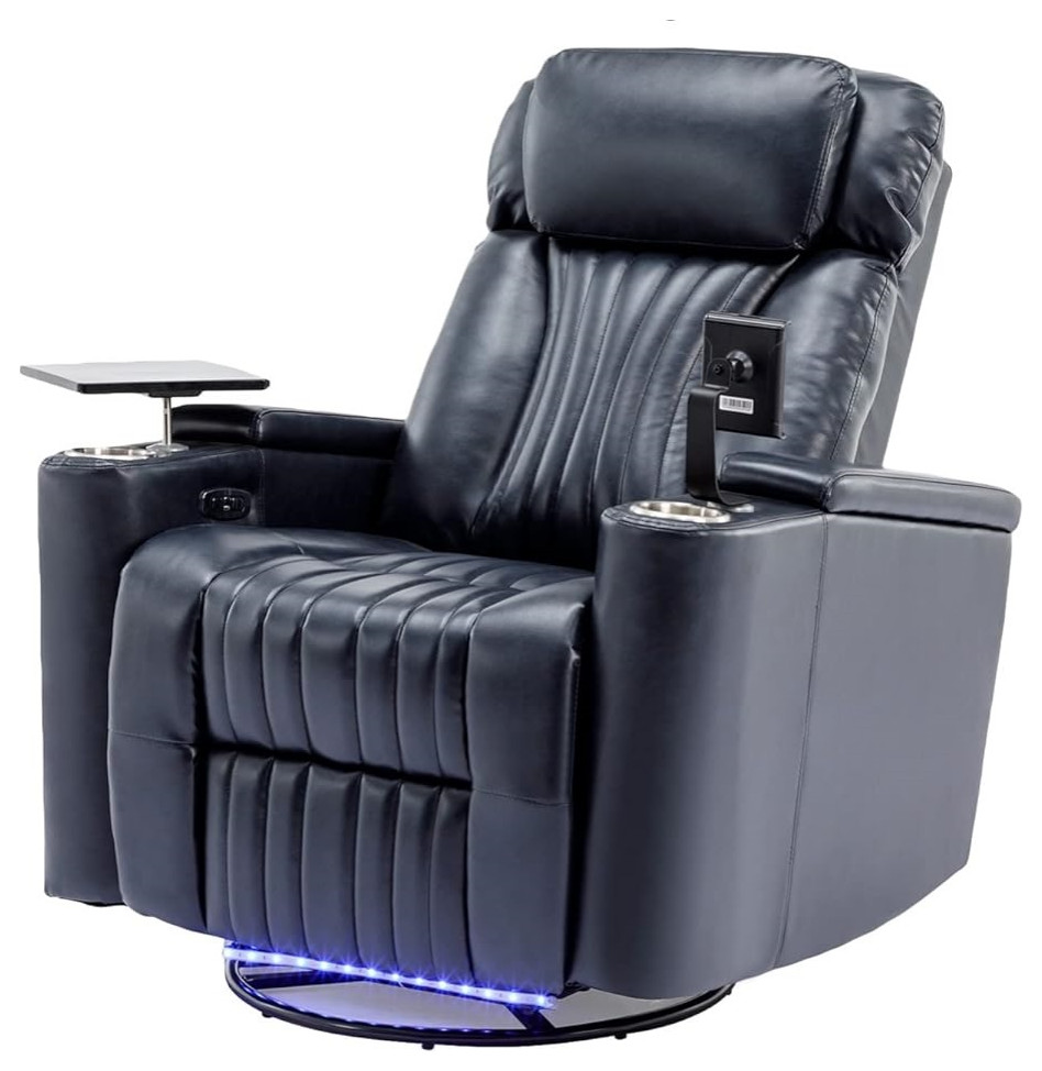 Swiveling Recliner  PU Leather Seat With Stitched Tufting  ampUSB Ports   Modern   Recliner Chairs   by Decor Love  Houzz