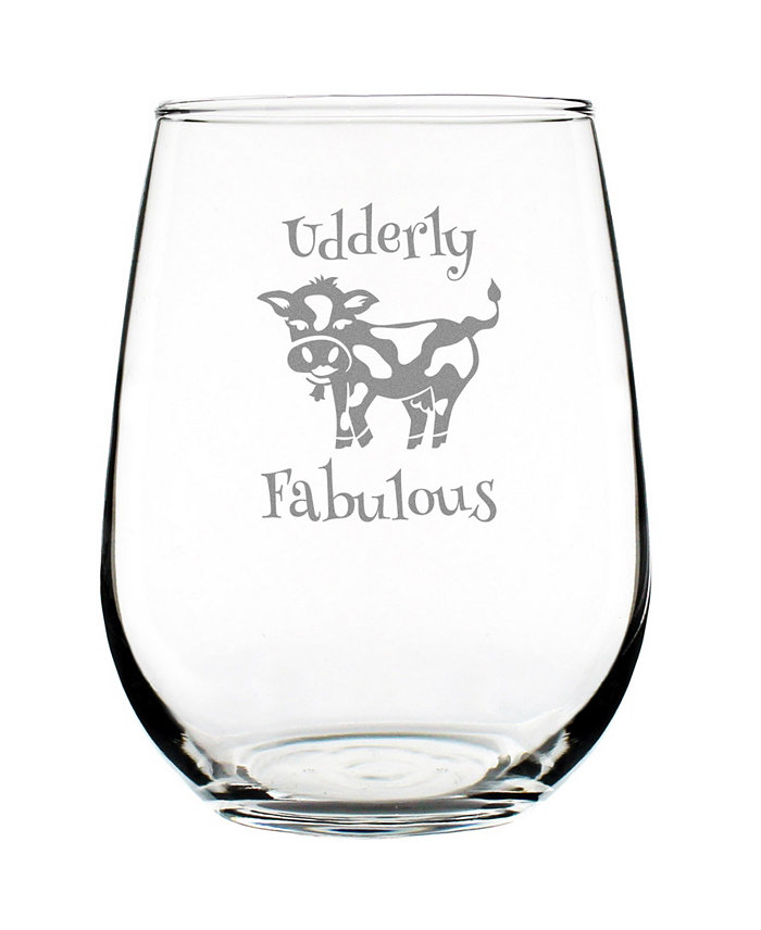 Bevvee Udderly Fabulous Funny Cow Gifts Stem Less Wine Glass 17 oz