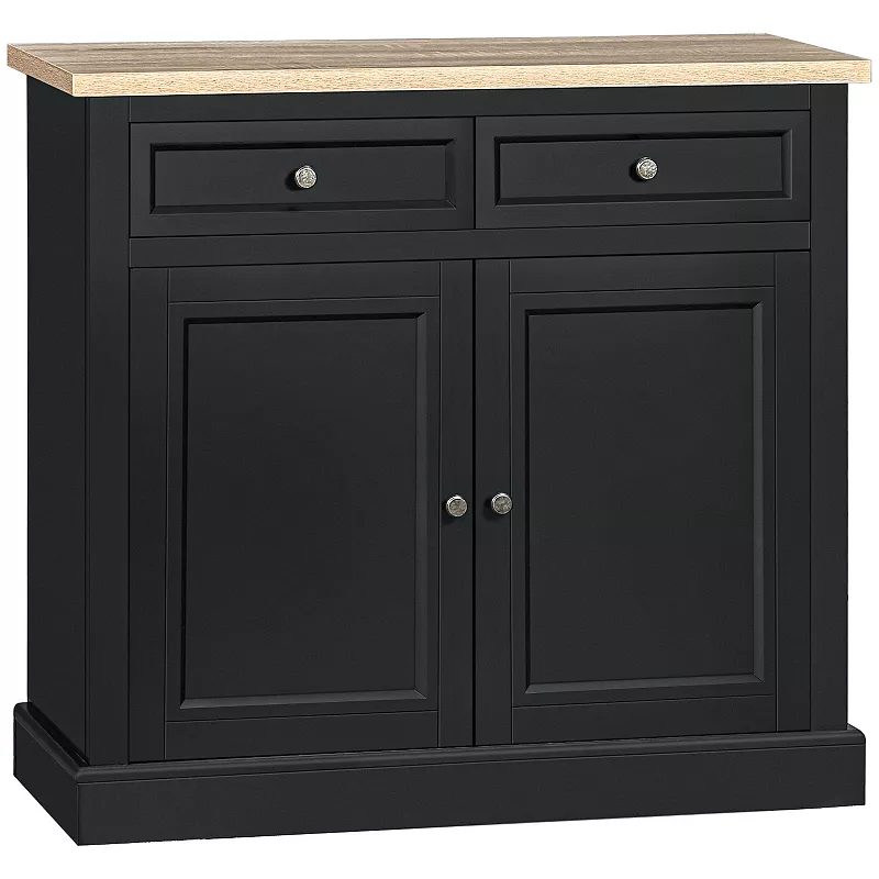 HOMCOM Buffet Cabinet with 2 Storage Drawers， 2 Door Sideboard with Adjustable Shelves， Coffee Bar for Living Room， Entryway， Black