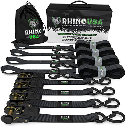 Rhino USA 1" x 15' Ratchet Tie-Down Set, 4 Pack