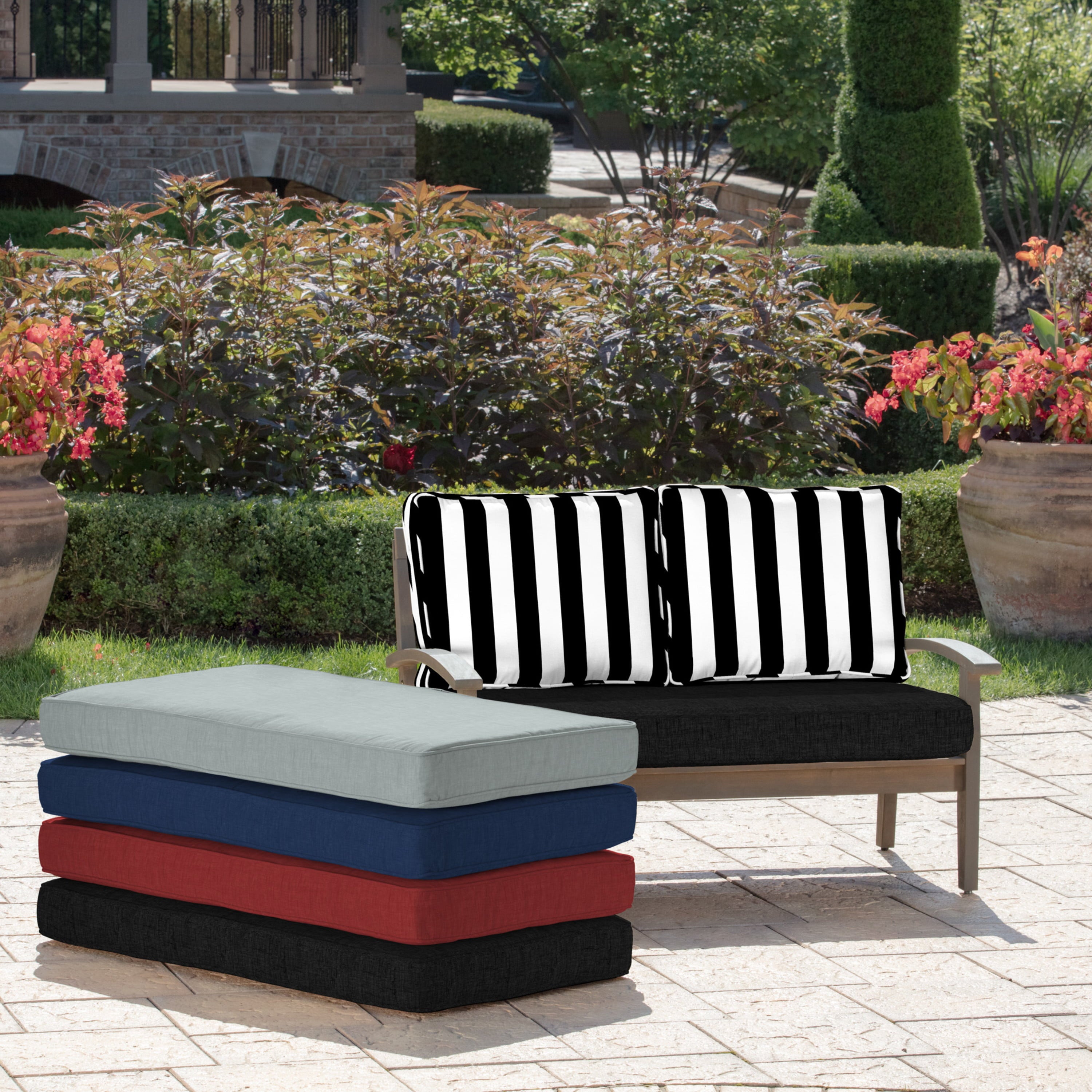 Arden Selections Outdoor Loveseat Cushion Set 46 x 26， Black Cabana Stripe