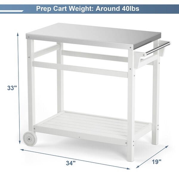 Outdoor Prep Cart Dining Table for Pizza Oven，Patio Grilling Backyard BBQ Grill Cart