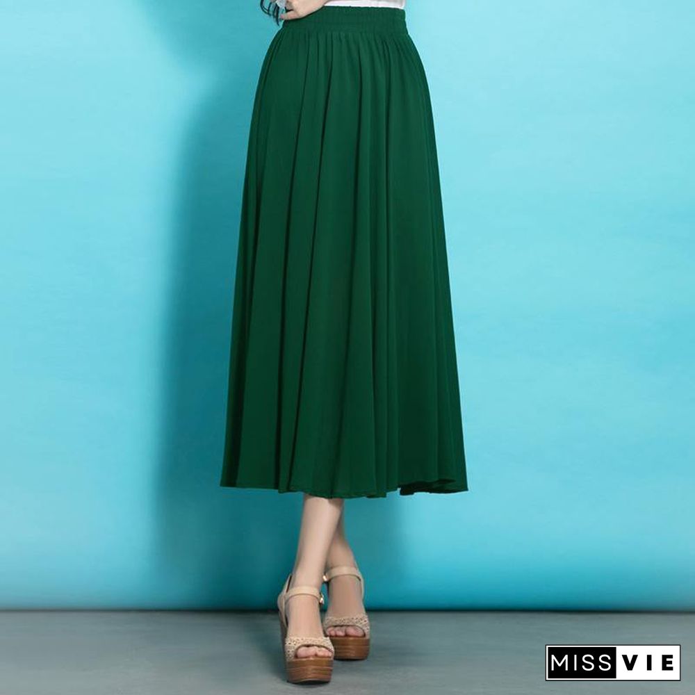 Style elastic waist chiffon clothes Sewing green Dress summer