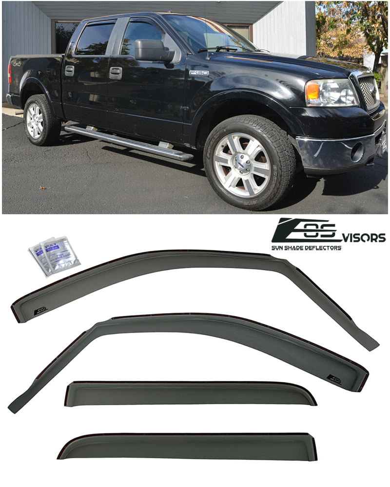 Extreme Online Store EOS Visors in-Channel Style Side Vents Rain Guard Window Deflectors for 2004-2008 Ford F-150 Crew Cab Models