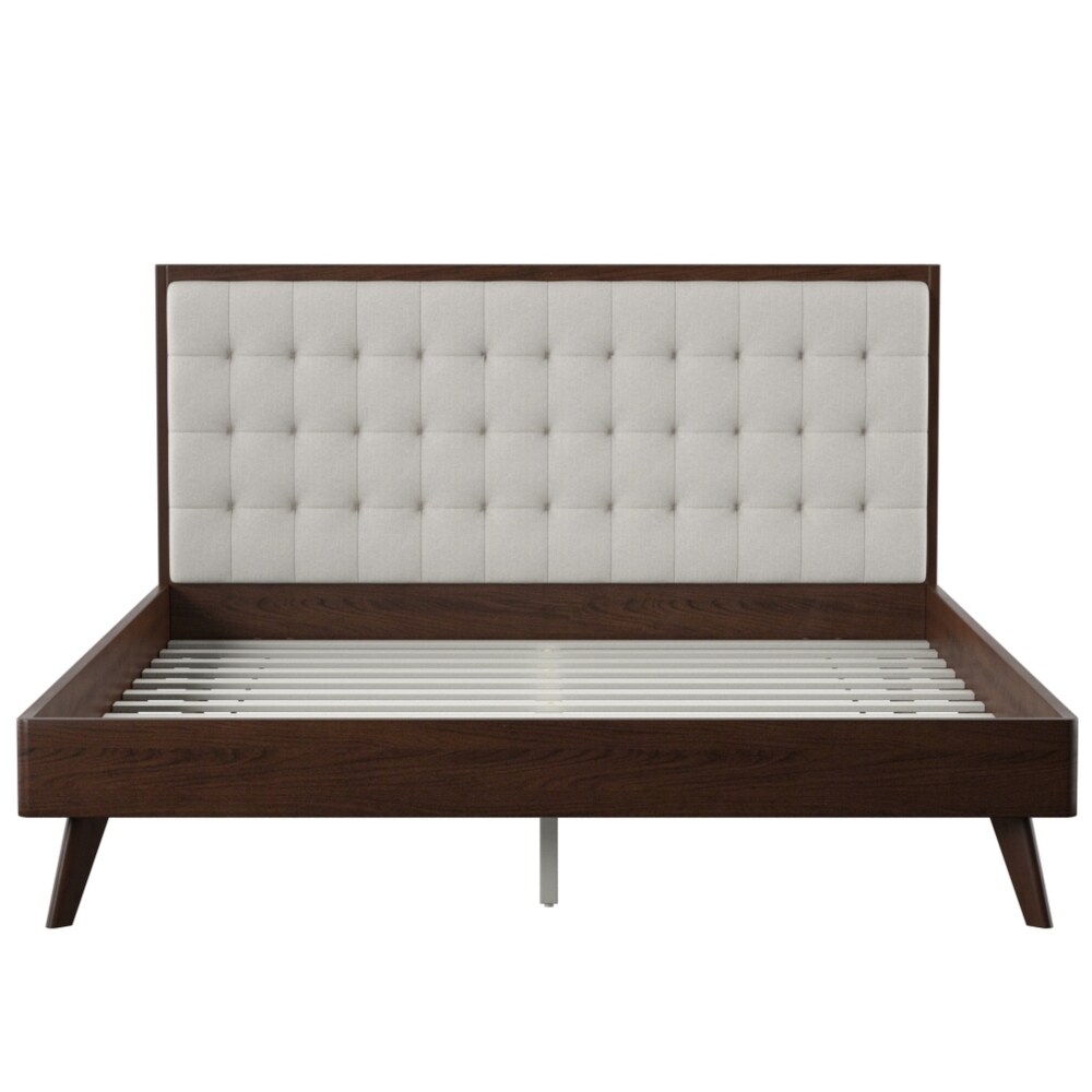 Hughes Mid century Modern Upholstered Platform Bed with Wood Frame