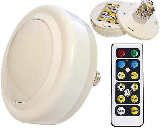 Battery Powered Light Bulb With Remote Control For Non Electric Fixtures，aaa Operated Led Bulbs Warm White Small E27 Puck Lights Daylight Emergency Ba