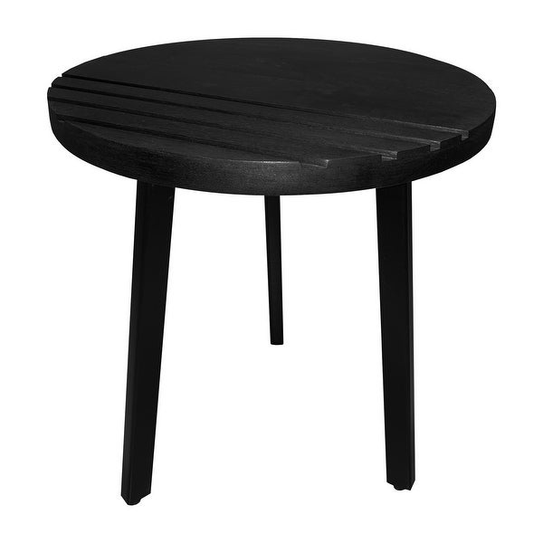 Black 18 Inch Round Mango Wood Side End Table With Metal Legs