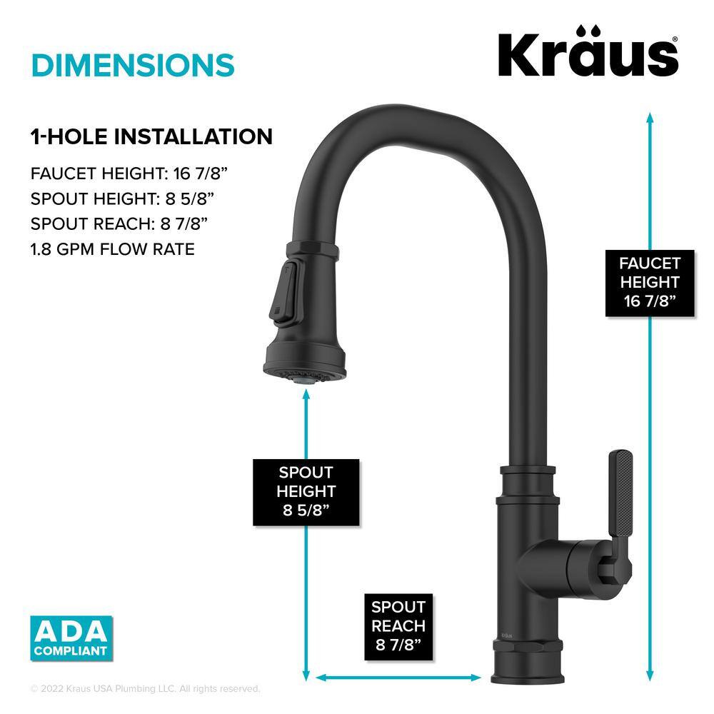 KRAUS Allyn Transitional Industrial Pull-Down Single Handle Kitchen Faucet in Matte Black KPF-4101MB