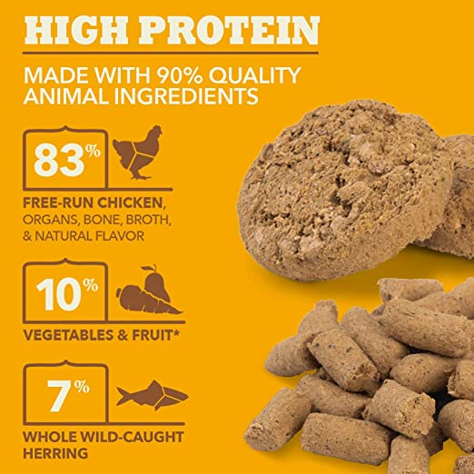 ACANA Grain Free High Protein Fresh and Raw Animal Ingredients Free-Run Chicken Recipe Freeze Dried Patties Dog Food， 14 oz.