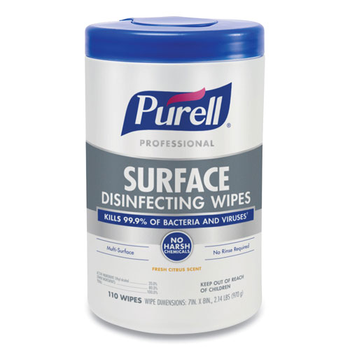 Gojo Purell Professional Surface Disinfecting Wipes | 7 x 8， Fresh Citrus， 110