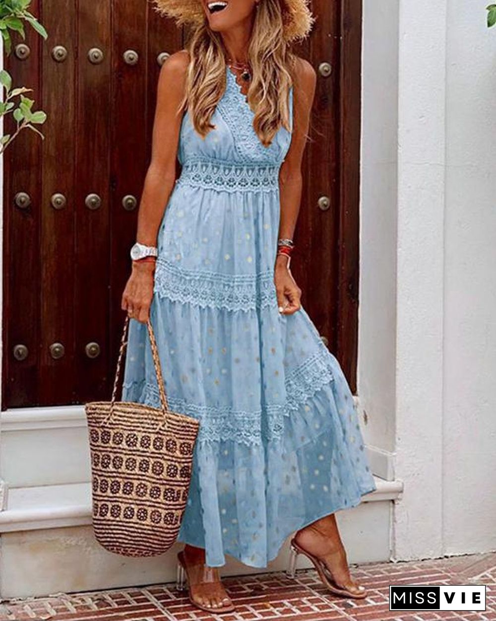 Sleeveless Lace A-line Casual/Vacation Maxi Dresses