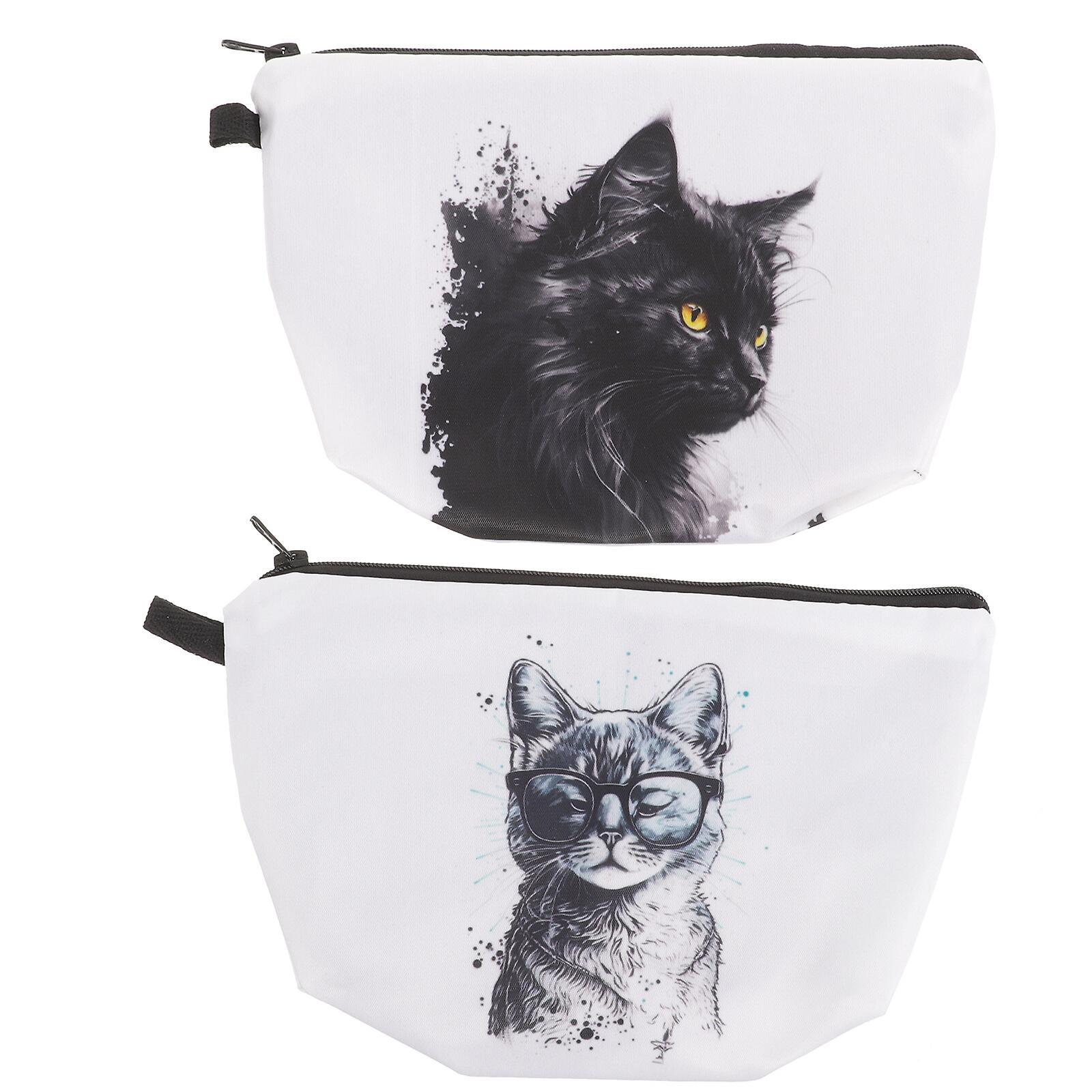 2pcs Cat Makeup Bag Travel Toiletry Bag Portable Zipper Pouch Small Cosmetic Bag For Purse