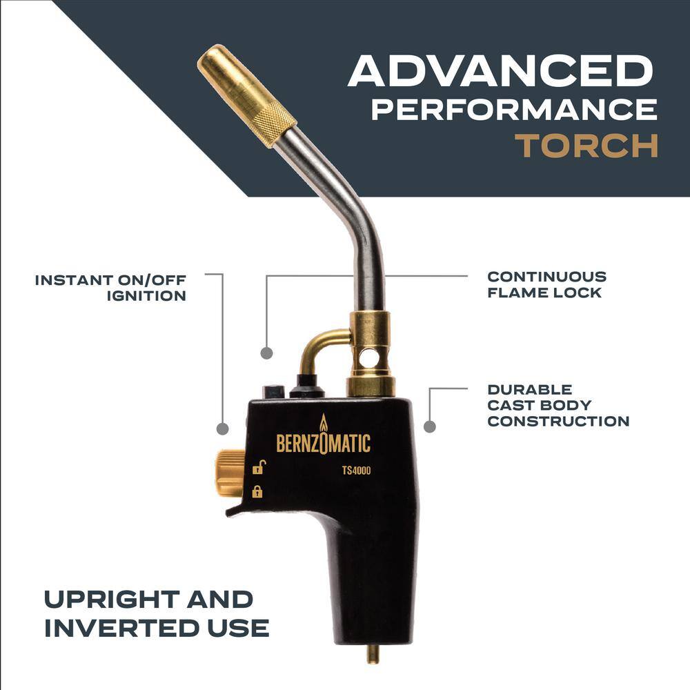 Bernzomatic Advanced Performance Torch with Instant StartStop Ignition Compatible with Map-Pro and Propane Gas TS4000T