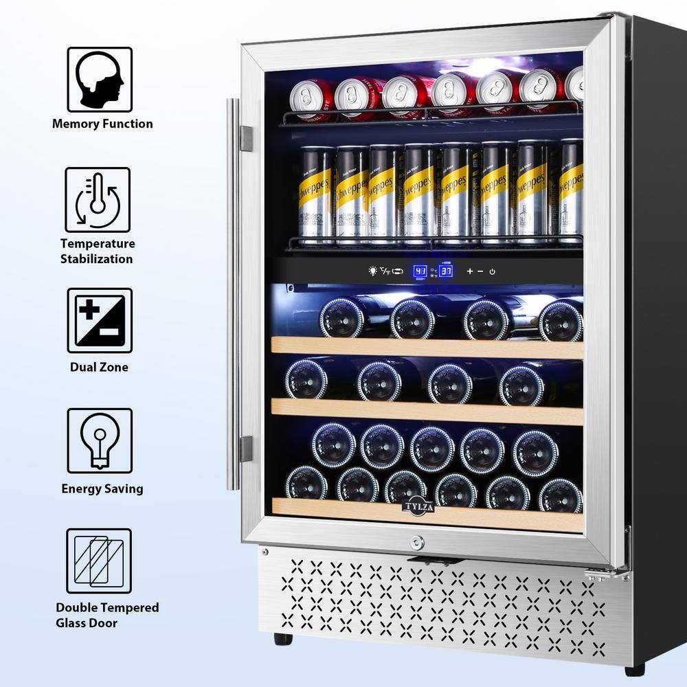 Tylza Dual Zone 24 in. 29-Bottle (25.36 oz.) Wine and 94 Can (12 oz.) Beverage Cooler Buitl-in and Freestanding TYWC150-2