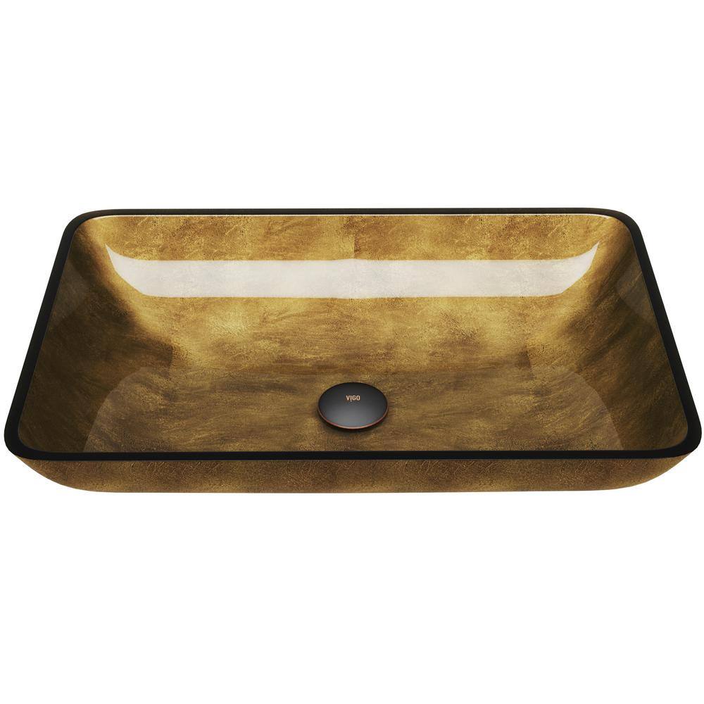 VIGO Donatello Gold Glass 22 in. L x 14 in. W x 5 in. H Rectangular Vessel Bathroom Sink VG07506