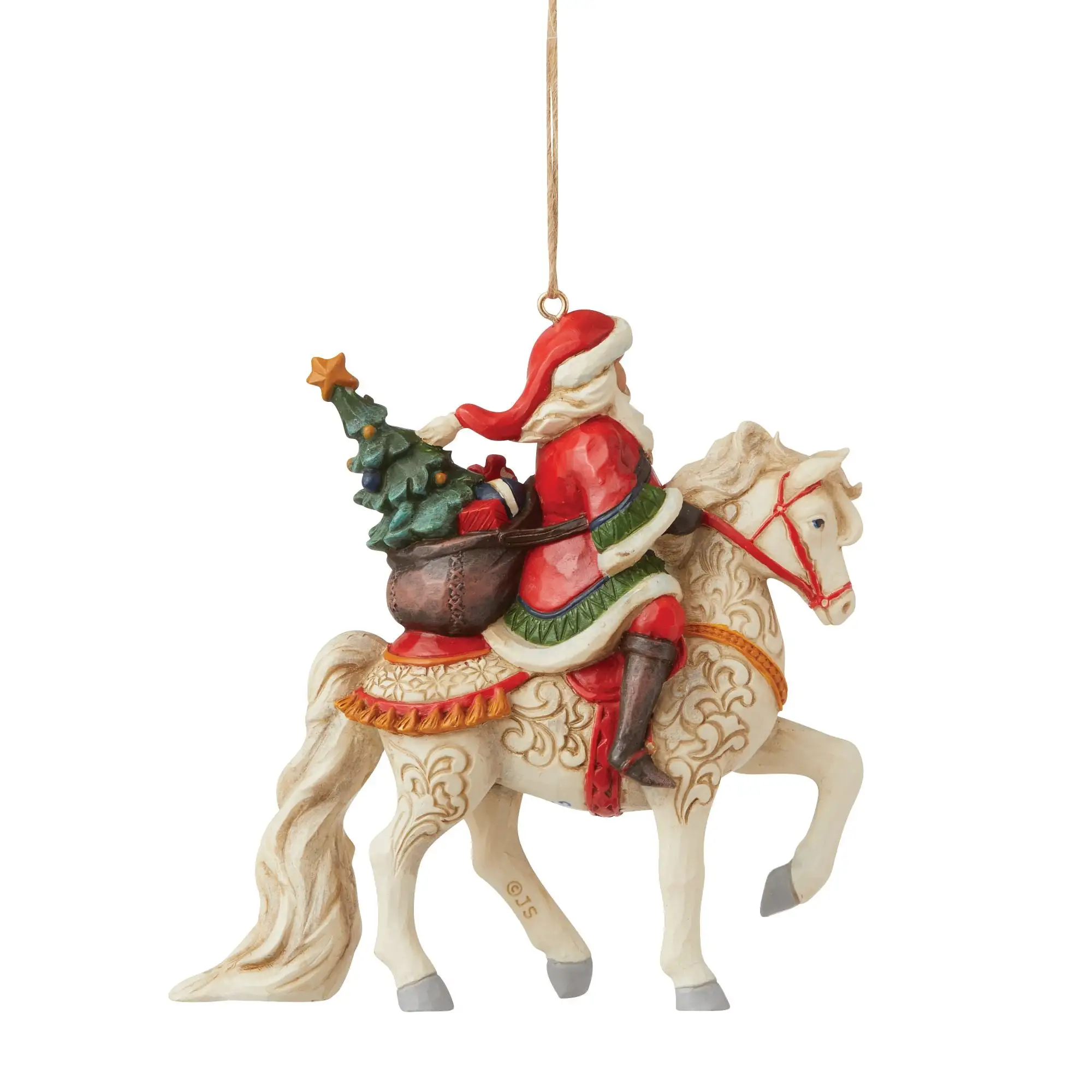 Santa Riding White Horse Orn