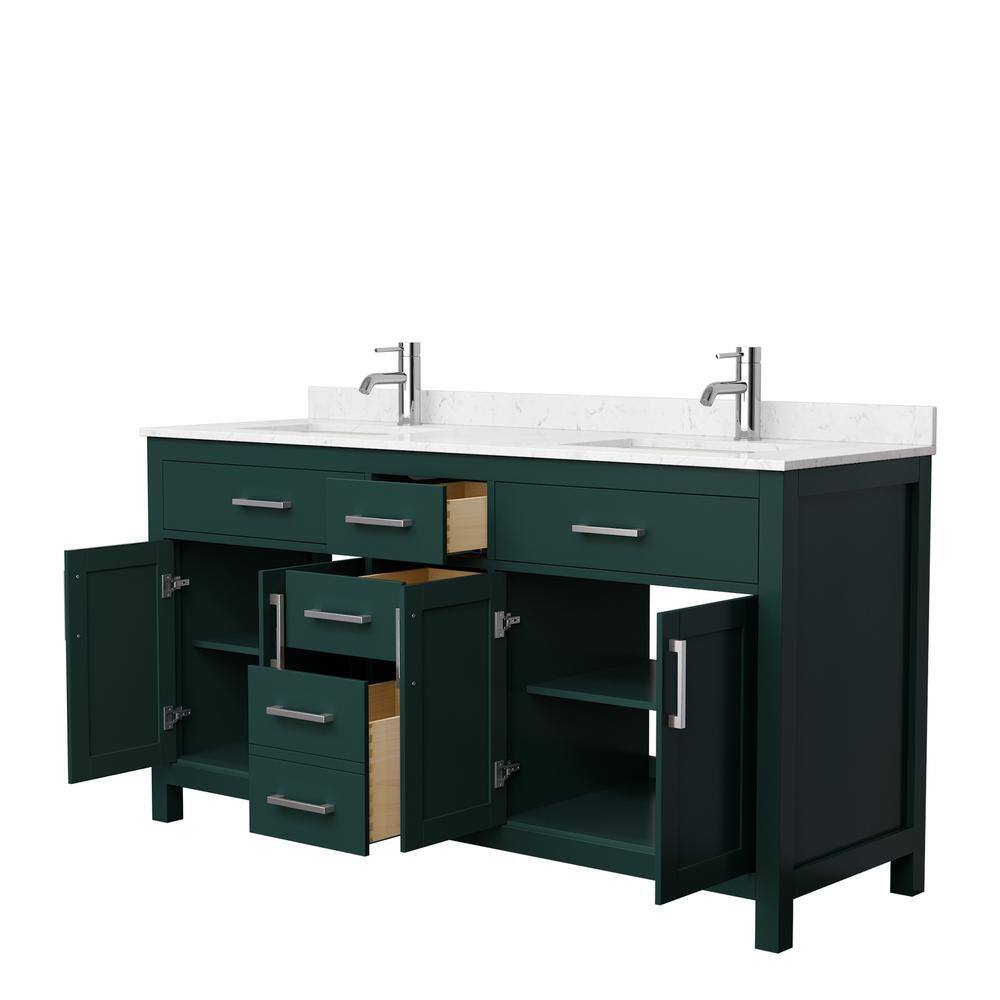 Wyndham Collection Beckett 66 in. W x 22 in. D x 35 in. H Double Sink Bathroom Vanity in Green with Carrara Cultured Marble Top WCG242466DGECCUNSMXX