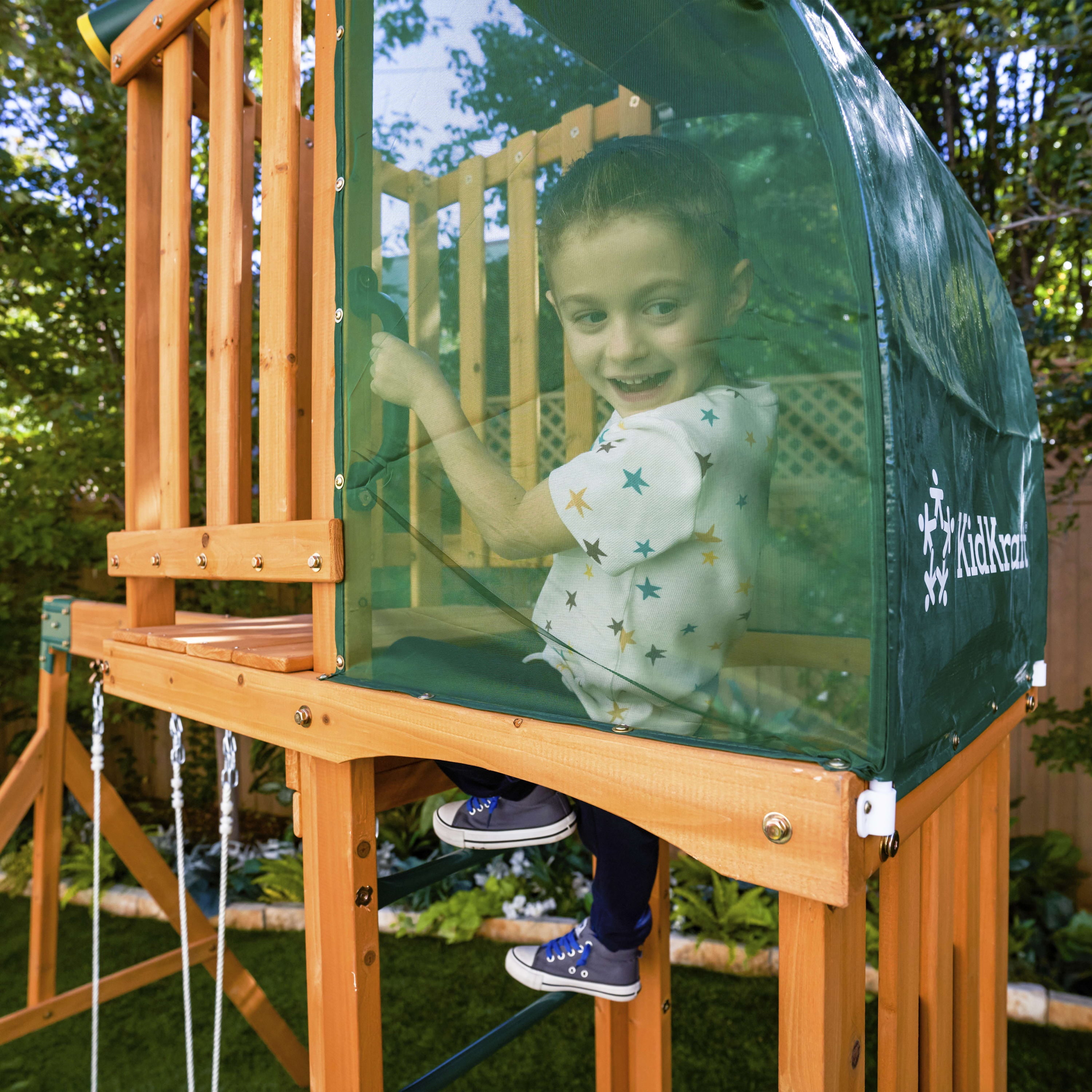 KidKraft Hawk Tower Wooden Swing Set with Slide and 2 Swings