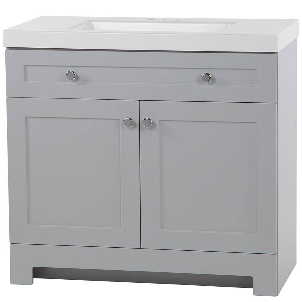 Glacier Bay Everdean 36.5 in. W x 18.8 in. D x 34.4 in. H Freestanding Bath Vanity in Pearl Gray with White Cultured Marble Top EV36P2-PG