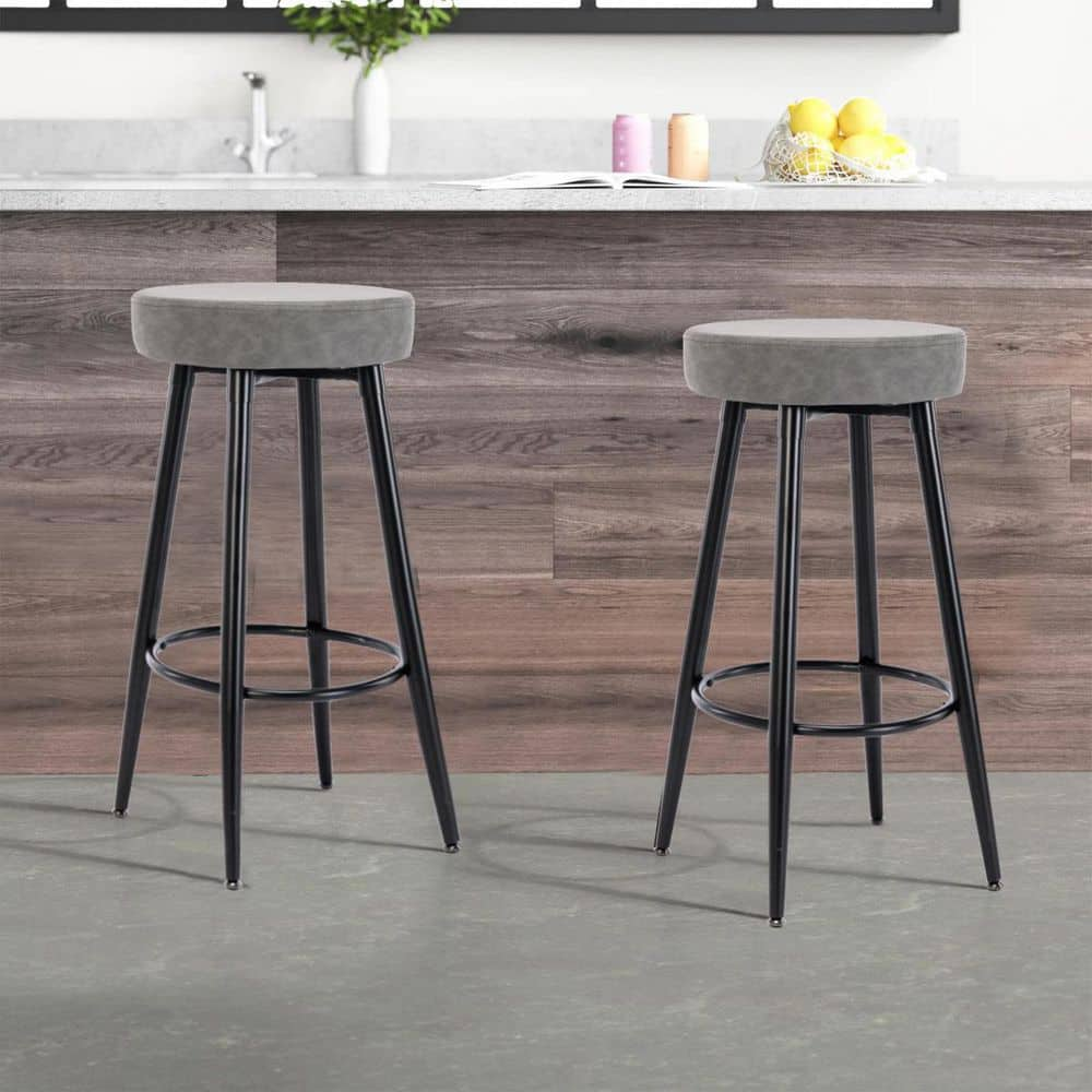 Amucolo 28.3 in. Gray Backless Metal Round Kitchen Counter Bar Stool for Counter Pub Height (Set of 2) AA-CYW1-205