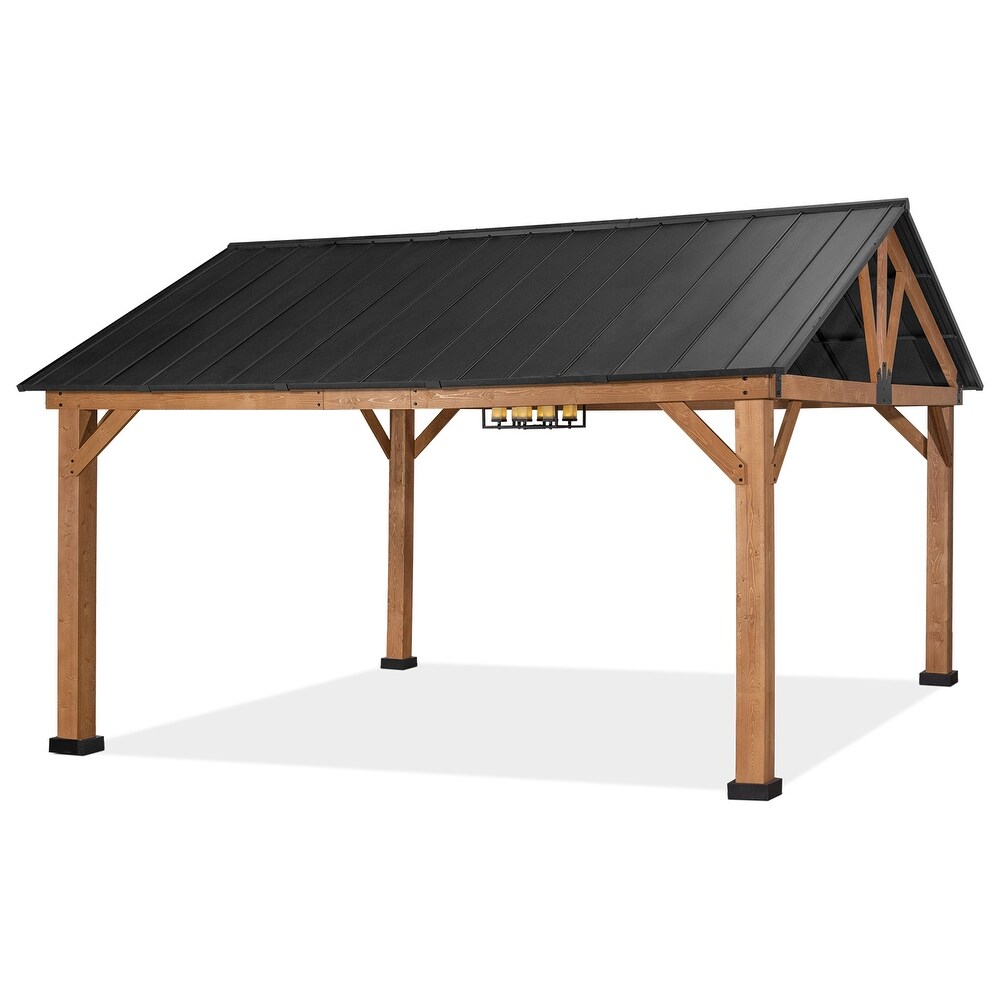 Cozywor 15 ft. x 13 ft. Outdoor Cedar Wood Patio Hardtop Gazebo