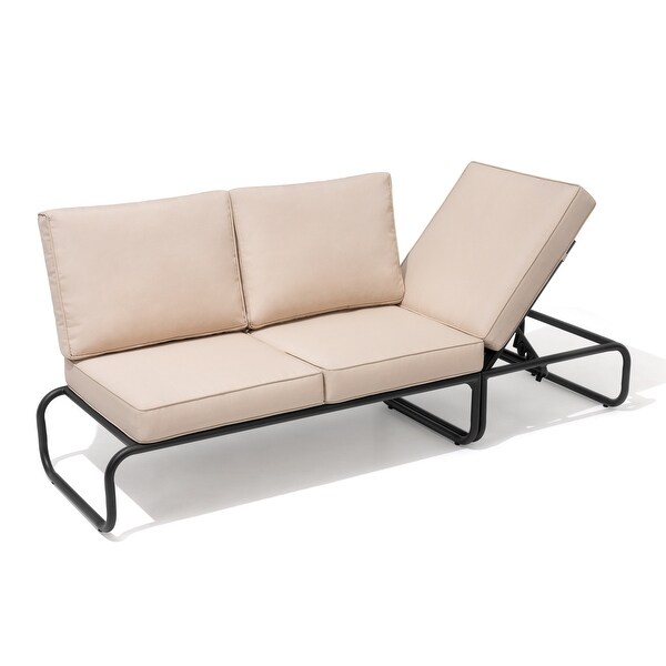 Outdoor Daybed with Cushion and Adjustable Back，Convertible to Patio Conversation Set